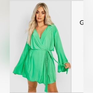 Boohoo Long Sleeve Green Dress